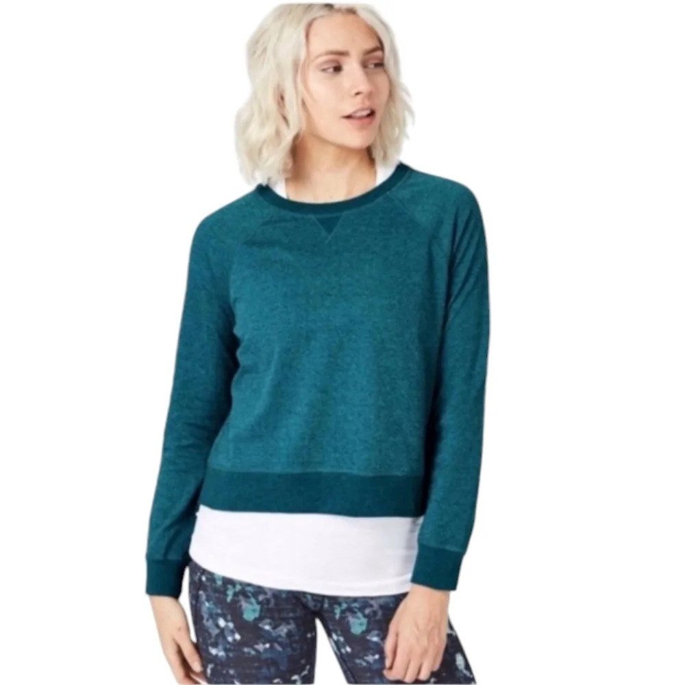 Anthropologie Sweaty Betty Chelsea Cropped Sweatshirt Teal Green Size Large